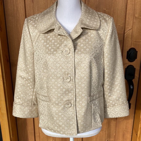 Gorgeous Rare Vintage Liz Claiborne Jacket Gold Brocade EUC Size 14 - Picture 3 of 16